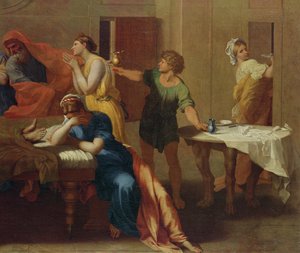 Das Öl überreichen (Detail) von Nicolas Poussin
